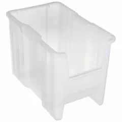 This AKRO-MILS Clearview Plastic Bin is designed for organizing and storing parts, components, and small tools in industrial warehouses, assembly lines, and maintenance shops. The clear construction allows quick visual inventory checks. With a 75 lb load capacity, it supports medium-duty storage of hardware, fasteners, or electronic assemblies. The bin is not electrostatic discharge conductive and contains 0% recycled content.