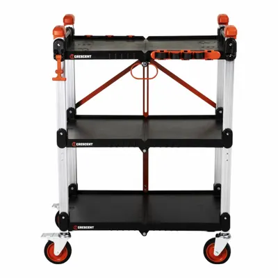 CRESCENT Utility Cart: 300 lb, 3 Shelves, 31 in L x 20 in W Self, Black - Convertible & Fold-Away Utility Carts