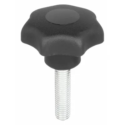 KIPP Hand Knob: 7 Point, Plastic w/ Steel Thread, M6 Thread, 20 mm Thread Lg - 7-Arm Knobs with Threaded Stud