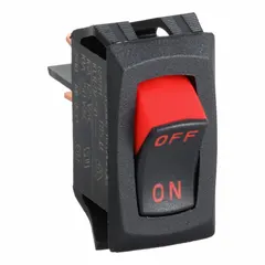The CARLING TECHNOLOGIES RA911VBB1VXG is a Series R single-pole single-throw (SPST) rocker switch with two positions (Off/On) and a 3/4 hp rating. It is suited for general-purpose power control in industrial equipment, panel boards, and machinery requiring switching of motors or resistive loads.