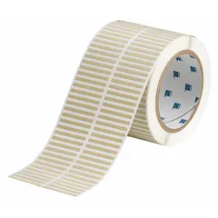 Precut label roll measuring 1/8 in x 1 1/2 in, made of polyimide with permanent adhesive in yellow matte finish. Designed for use with the i5100 printer series. Suitable for wire and component identification in industrial settings, including electrical panel building and maintenance applications.
