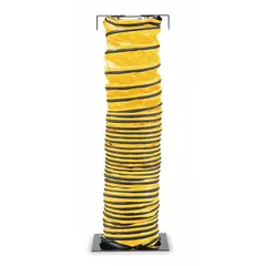 This 15 ft vinyl polyester duct is designed for use with blowers to ventilate confined spaces such as tanks, vaults, and manholes. It includes fastening cuffs and meets ASTM 227 standards. The duct is black/yellow and non-conductive.