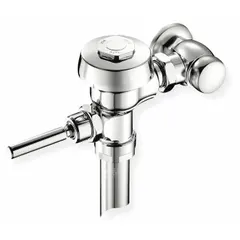 This exposed, top-spud manual flush valve is designed for commercial toilet installations. It features a 1.28 gallons per flush (gpf) rating and an 11-1/2 inch rough-in. Suitable for high-traffic restroom applications where water efficiency is required.