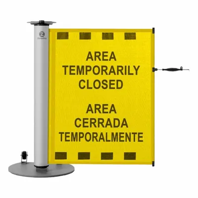 MODUS Single Mobile Stand: 40 in Post Ht, 11 1/2 ft Belt Lg, Yellow, 1 No. of Posts - Retractable Belt Barrier Systems