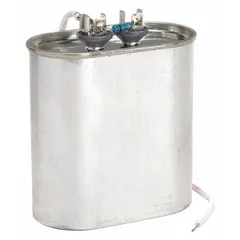 Oil-filled capacitor rated 32 µF, 525V AC, with a 2-inch overall diameter. Used for power factor correction in high-intensity discharge lighting systems such as metal halide and high-pressure sodium lamps.