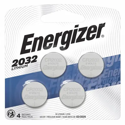 ENERGIZER Coin Cell Battery: 2032 Battery Size, Lithium / Manganese Dioxide, 235 mAh Capacity - Disposable Coin & Button Batteries