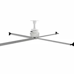 Industrial HVLS ceiling fan with 20 ft blade diameter from the Pro Series. Operates on 460V AC three-phase power at 2.1 A with variable speed control. Finish is black; no light kit included. Suitable for large commercial and industrial spaces such as warehouses, distribution centers, and manufacturing plants.