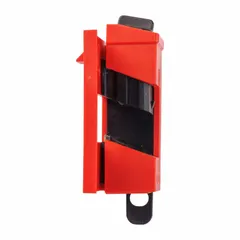 This clamp-on circuit breaker lockout is designed for single-pole breakers rated 480/600V AC. It is used in lockout/tagout procedures to prevent accidental re-energization. This model does not include a cable tie slot.