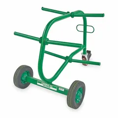 This open-spindle-style wire-spool dispensing cart from GREENLEE features 6 spindles with 15 in spindle length, a green finish, and (2) rigid casters. It is used for organized handling and dispensing of wire spools in industrial settings such as electrical contracting, manufacturing, and maintenance facilities.