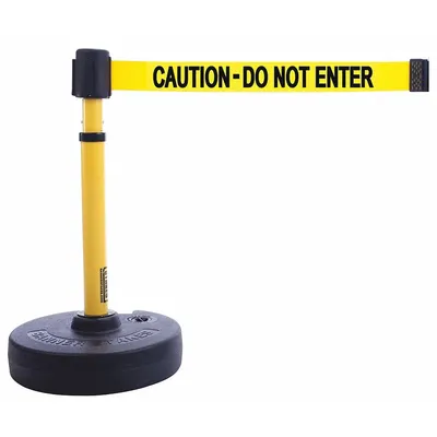 BANNER STAKES Barrier Post with Belt: Yellow, No Pattern, Caution Do Not Enter, 15 ft Belt Lg - Message Retractable Belt Post Barriers