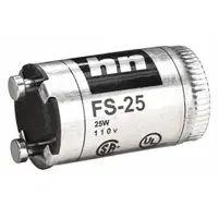 Fluorescent light starter with 2 pins, rated for lamps up to 25 W. Type FS-25. Used to initiate the arc in compatible fluorescent lighting fixtures