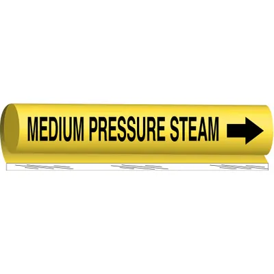 BRADY Pipe Marker: Medium Pressure Steam, Yellow, Black, Fits 2 1/2 to 7 7/8 in Pipe O.D. - Medium Pressure Steam Wrap-Around Pipe Markers
