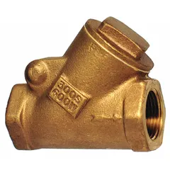 Bronze Y-style swing check valve with 1/2 in FNPT x FNPT NPT connections. The Y-pattern body and swing disc permit flow in one direction and close automatically on reverse flow to prevent backflow in piping systems.