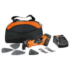 Cordless oscillating tool with 1.7° oscillation angle, powered by 18V DC CORE18V® battery system (4.0 Ah). Features Accessory Free Tool Change for quick blade swaps. Suitable for cutting, sanding, and scraping in confined spaces.