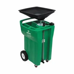 Portable containment container for collecting, transporting, and dispensing antifreeze. Green, 69 in height, 26 in length, 24 in width. Suitable for service bays and fleet maintenance.