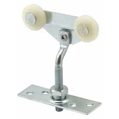 This PRIME-LINE hanging door roller is designed for sliding doors in industrial or commercial applications. It has a width of 3 3/4 inches and supports doors weighing up to 60 lb.