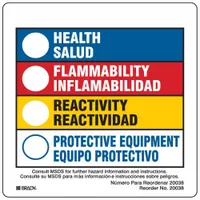 BRADY HMIG Label: 3 7/8 in Ht, 3 7/8 in Wd, Polystyrene, Adhesive, 3 7/8 in x 3 7/8 in, 100 PK (MPN 20038LS)