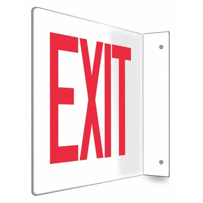 CONDOR Safety Sign: PETG, Mounting Holes Sign Mounting, 8 in x 12 in Nominal Sign Size - L-Shape Projection Exit Signs