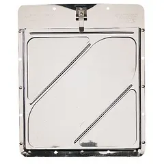 This stainless steel back plate placard holder is designed for mounting placards on vehicles. It measures 11 7/8 inches wide by 13 3/4 inches high and provides a corrosion-resistant mounting solution for displaying required markings on trucks and other commercial vehicles.
