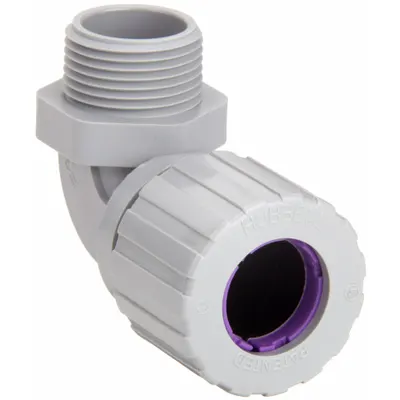 HUBBELL WIRING DEVICE-KELLEMS Liquid Tight Cord Connector: Nylon, 1 in MNPT, 0.75 in to 0.88 in - 90° Plastic Cable Grips