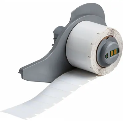BRADY Pre-Cut Label Stock Roll: 3/8 in x 1 in, 1 in x 3/8 in, Polyester, White (Gloss) - Brady Precut Label Rolls