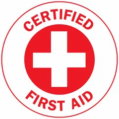 2 in diameter, English text, non-reflective, circle-shaped safety label. Supplied as a standard 4-pack. Used to identify hard hats containing certified first aid supplies in industrial, construction, and maintenance environments.