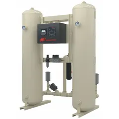 Twin-tower regenerative desiccant compressed air dryer rated for 600 cfm, with a maximum operating pressure of 150 psi and a pressure drop of 3 psi. Features a 2 in NPT connection and operates on 115V power. Used to remove moisture from compressed air systems in industrial applications such as manufacturing, automation, and pneumatic tool operation.