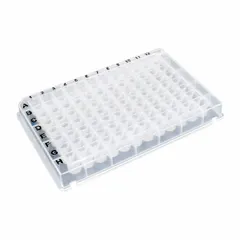 This 96-well deep well plate features 0.5 mL square wells with an 8.2 mm diameter, made from colorless polypropylene. It is RNase/DNase free, suitable for molecular biology applications such as sample storage, processing, and assay preparation.