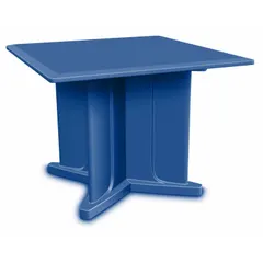 This 42-inch square table features a No Game Top design and accepts ballast for added stability. Constructed of polyethylene, it is suited for break rooms, warehouses, and outdoor workspaces. Overall dimensions: 42 in wide by 42 in deep.