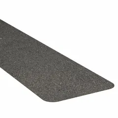 Black rubber antislip tread strip with coarse 60-grit abrasive surface, 30 mil thick, pressure-sensitive adhesive, and chemical resistance. NFSI-certified for slip resistance. Suitable for indoor and outdoor medium-traffic areas such as stairs, ramps, and walkways.