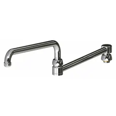 This brass spout with a polished chrome finish features a double-jointed/swivel design for flexible positioning. It includes mounting hardware for installation. Suitable for commercial kitchens, laboratories, and industrial wash stations where precise water delivery is required.