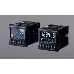 Flush-mounting digital counter with LED display and screw terminals. Features Replacement Time Notification Function for preventive maintenance alerts. Output rating 3A @ 250V AC/30V DC. Complies with RCM standards. Suitable for counting events or cycles in industrial automation and process control.