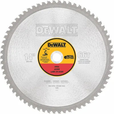DEWALT Circular Saw Blade: 14 in Blade Dia., 66 Teeth, 0.09 in Cut Wd, 1 in Arbor Size - Steel & General Metal-Cutting Blades