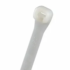 All purpose nylon cable tie for indoor bundling and securing wires, cables, or hoses. Nominal length 19 in, width 0.38 in, maximum bundle diameter 5 3/16 in. Natural color, 50 pieces per pack. Not for outdoor use.