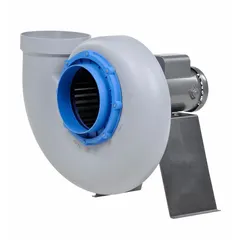 This corrosion-resistant direct-drive blower from PLASTEC features an 11 7/8 in wheel diameter and a 1 1/2 hp, 230/460V AC, 3-phase motor with a totally enclosed housing and CCW rotation. It includes a drive pack. Suitable for industrial ventilation and air-moving systems where resistance to corrosive atmospheres is required.