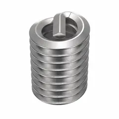 Helical insert for repairing or reinforcing tapped threads in metal substrates. Features screw-locking design to resist loosening under vibration. Made from 18-8 stainless steel with dry film lubricant finish. Thread size 1/4"-20 coarse, right-hand. Tensile strength 200,000 to 250,000 psi. Requires STI tap size 1/4"-20. Pack of 100.