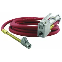 This single-tire inflator gauge from MILTON features a sight glass and dual-head design for reading pressure during inflation. Constructed of aluminum with a 1/4 in thread size, it is suited for automotive, truck, and industrial tire maintenance applications.