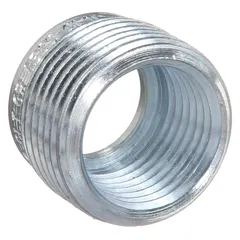 Steel reducing bushing for transitioning conduit size from 1-1/4 in to 3/4 in. Suitable for use in hazardous locations where explosive gases or combustible dusts may be present. Provides a threaded connection in industrial environments.