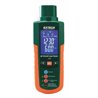 EXTECH Receptacle Tester with GFCI: 90 V AC to 240 V AC, GFCI, CAT II 300V, Digital Display - GFCI & AC Circuit Analyzers