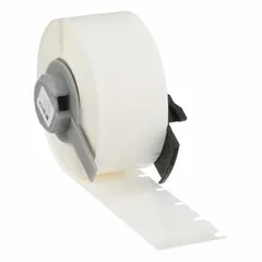 Vinyl wraparound label for wire and cable identification. Black on white, precut roll, sized 3/4 in x 1/2 in. Designed for 16 AWG to 10 AWG wire gauge. Compatible with BMP61 printer series; requires ribbon M61-R6210.