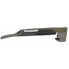 MEDSOURCE MS-46222 Miller laryngoscope blade, size 2, with fiber optic illumination for clear visualization during intubation. Constructed of silver stainless steel, disposable for single-patient use to reduce cross-contamination. Overall length 6 1/8 inches.
