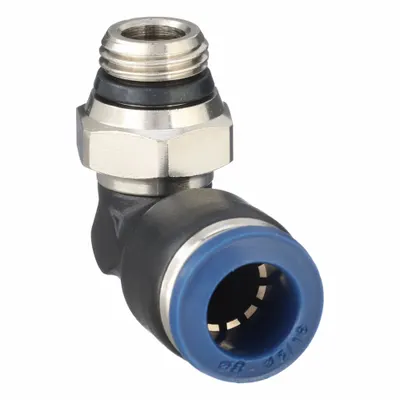 AIGNEP USA Push-to-Connect x Universal Thread Elbow Fitting, 1/8 Thread Size A - Nylon & Nickel-Plated Brass Tube Fittings