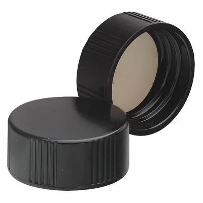 WHEATON Cap: 27 mm Dia, Black, Phenolic, Rubber, 24-400 mm Screw Closure Size, Autoclavable - Screw On Caps