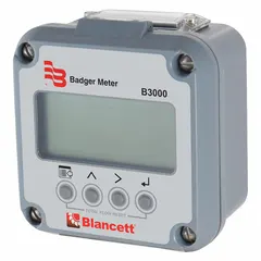 This remote-mount basic flow monitor display from BLANCETT features an LCD screen in an aluminum enclosure. It is designed to display flow data from turbine flowmeters in industrial fluid handling, water treatment, and process control systems.