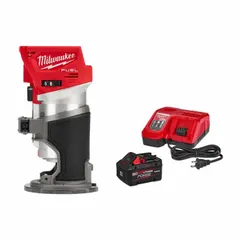 Cordless fixed-base palm-grip router delivering 1.25 hp and 31,000 RPM. Includes one 8.0 Ah battery. Suitable for edge profiling, trimming, and light routing tasks in woodworking and cabinetry.