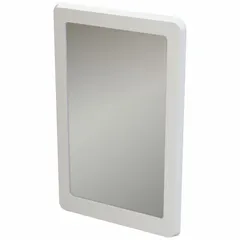 This institutional bathroom mirror features a Corterra® frame, providing moisture and impact resistance for high-traffic commercial restrooms. Suitable for settings requiring hygiene and structural integrity, such as hospitals, schools, and public facilities.