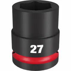 This 3/4" drive impact socket features a 27 mm metric, 6-point configuration for use with impact wrenches. The black phosphate finish provides corrosion resistance. Suitable for fastening and loosening metric hex fasteners in heavy-duty applications such as automotive repair and construction.