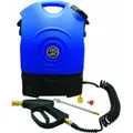 Battery-powered coil cleaner for applying cleaning solutions to HVAC and refrigeration coils. Operates at 150 psi with a 4.5-gallon capacity. Includes Turbo Tank/Coil Gun Connector and features a female hose connection for easy attachment.