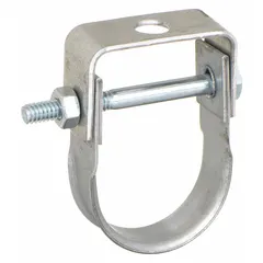 This electro-galvanized steel clevis hanger supports 2 1/2 in pipe from 1/2 in threaded rod. It is non-cushioned and suitable for use in commercial and industrial piping systems, including HVAC, plumbing, and mechanical installations.