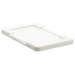 Plastic lid designed for cross-stacking and nesting totes. Measures 23 3/4 in x 17 1/4 in and is compatible with tote model TUB2417-8. White color, FDA compliant for use in environments requiring food-grade materials. Provides a secure cover for storage and transport of contents.
